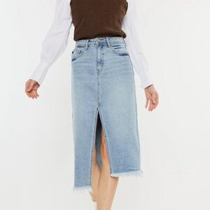 KanCan  Indigo High Rise Denim Midi Skirt with Front Slit s.S